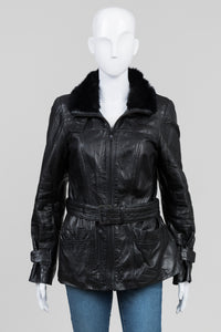 Danier black leather belted jacket (XS)