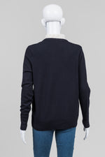 Load image into Gallery viewer, Sandro navy sweater w/ ivory silk frill collar (4)
