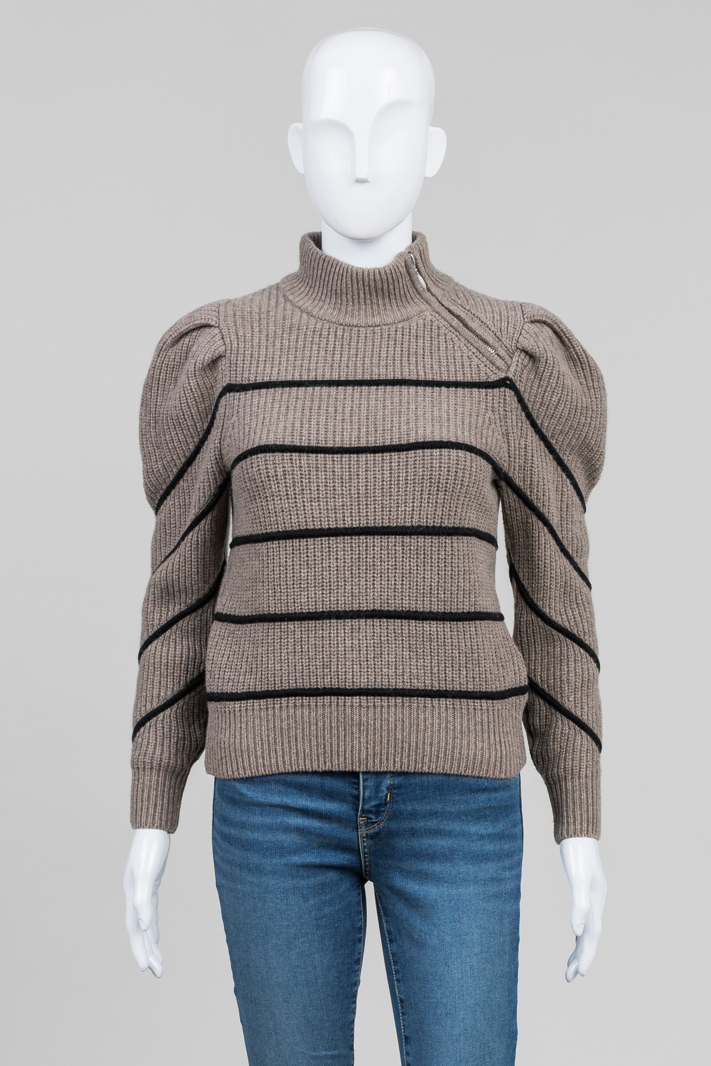 ba&sh grey stripe side neck zip sweater (XS)