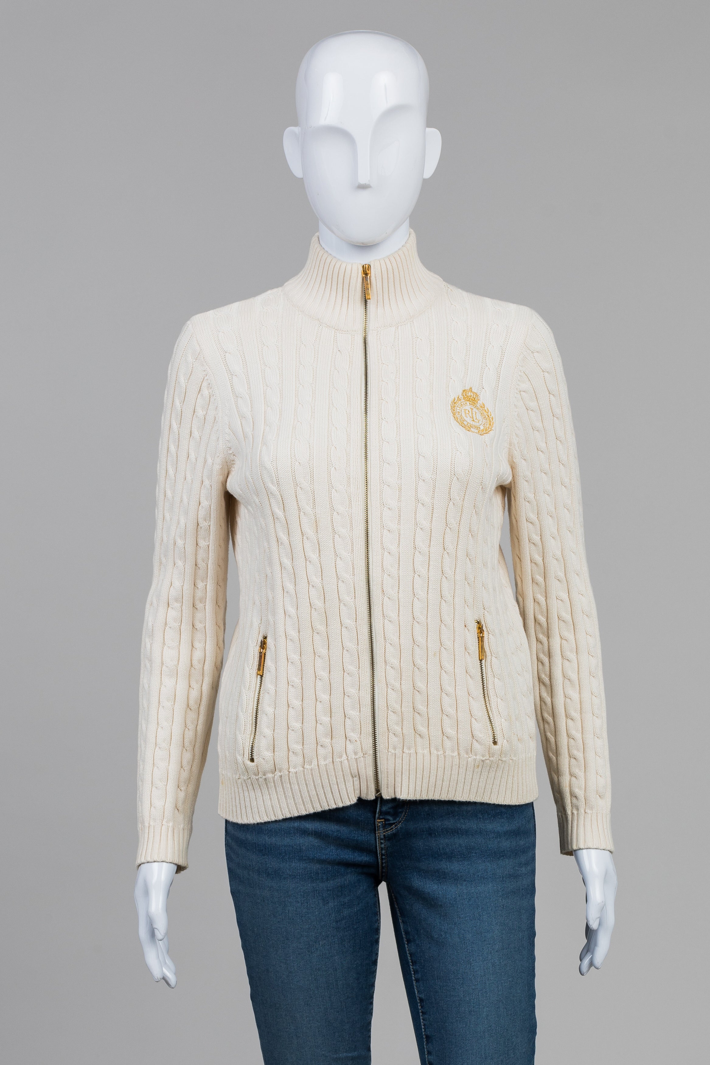 Lauren Ralph Lauren Petite Allover Cable Zip Cardigan (PM)