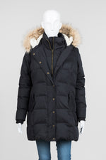 Load image into Gallery viewer, Fatface Navy Puffer Coat w/ Faux Shearling and Fur Collar (16)
