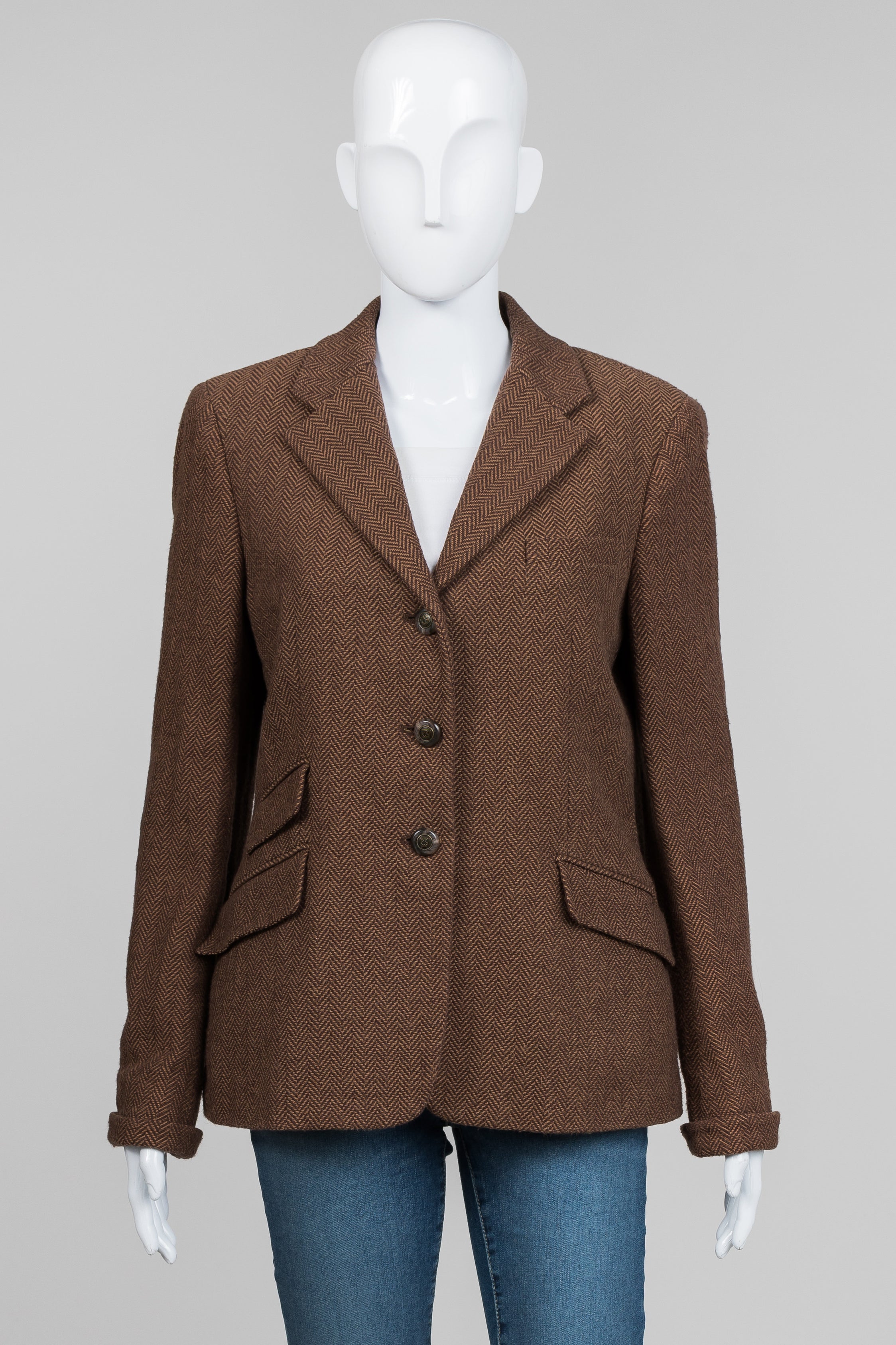 Lauren Ralph Lauren Brown Herringbone Blazer (10)