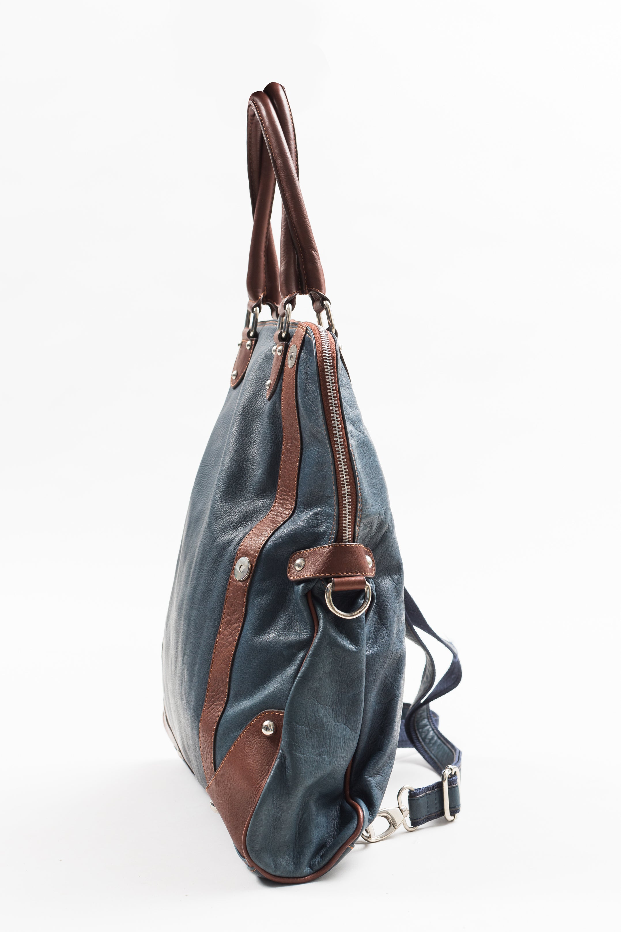 Firenze large jeans blue leather folding flap shoulder bag