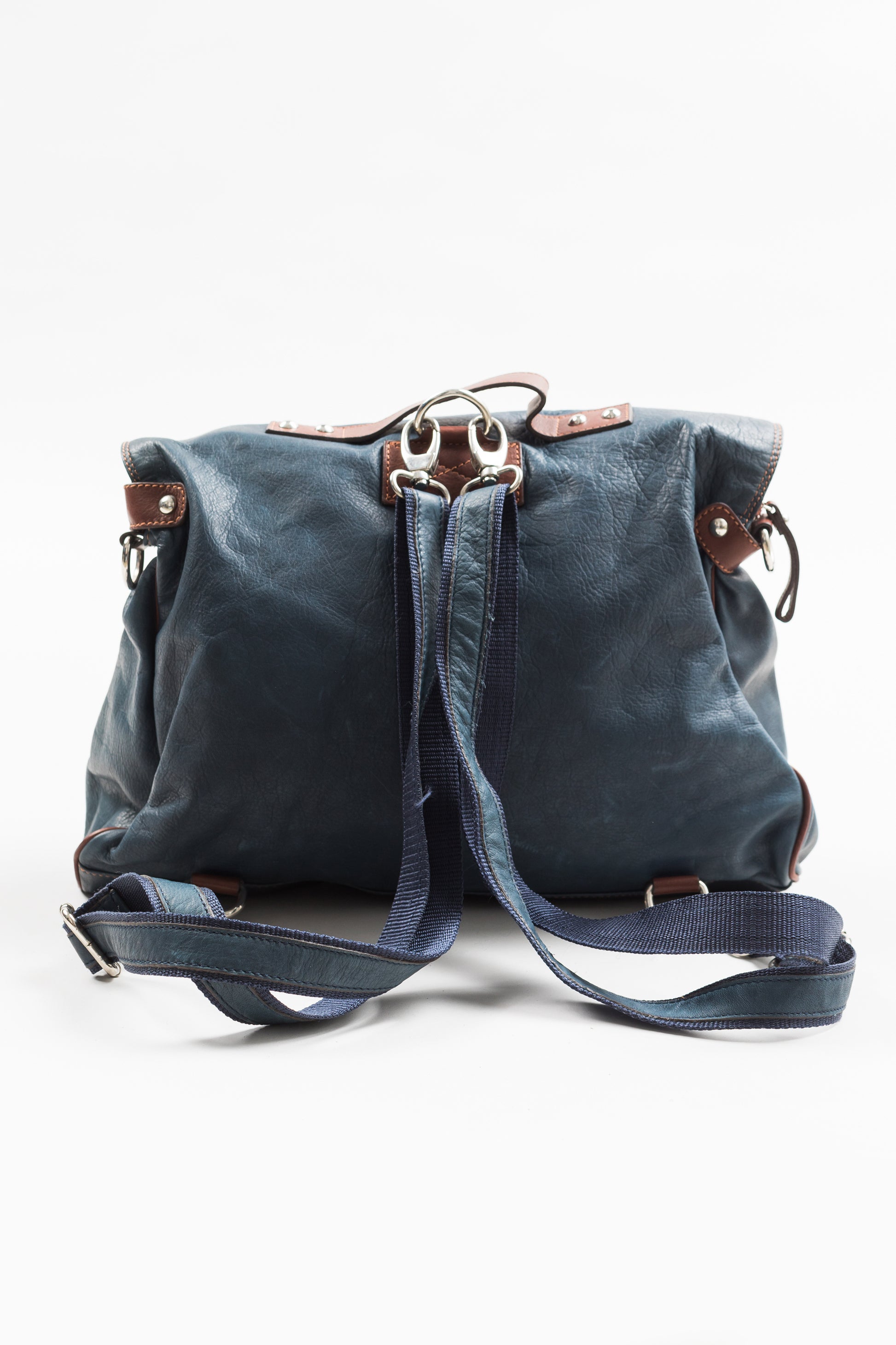 Firenze large jeans blue leather folding flap shoulder bag