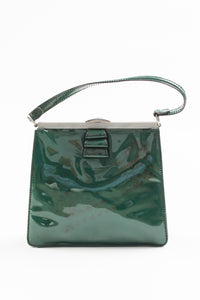 Valentino vintage green patent leather w/metal frame handbag