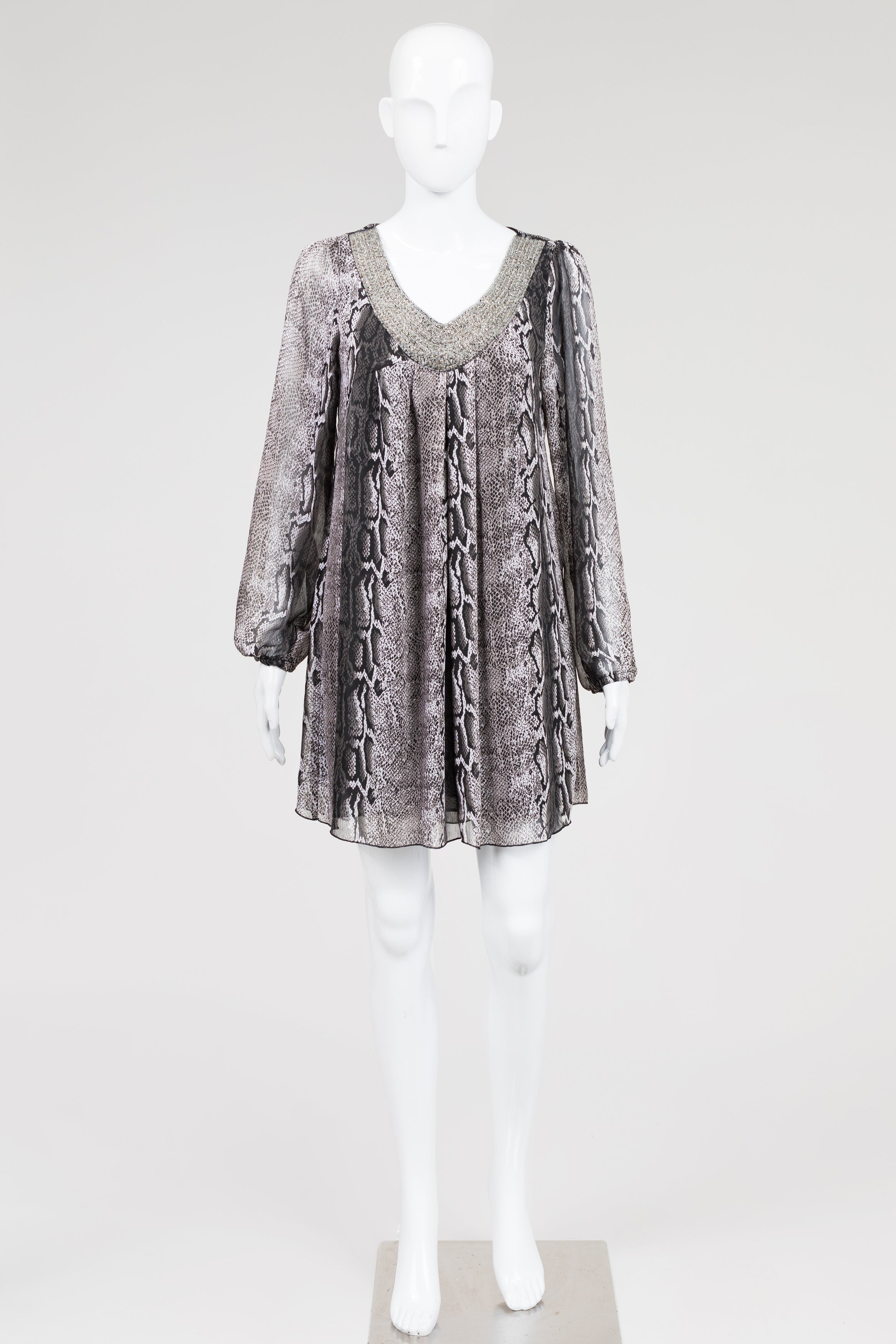 Celyn B Snakeskin Print Dress w/ Beading