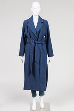 Load image into Gallery viewer, Judith &amp; Charles blue unlined tweed belted coat (4)
