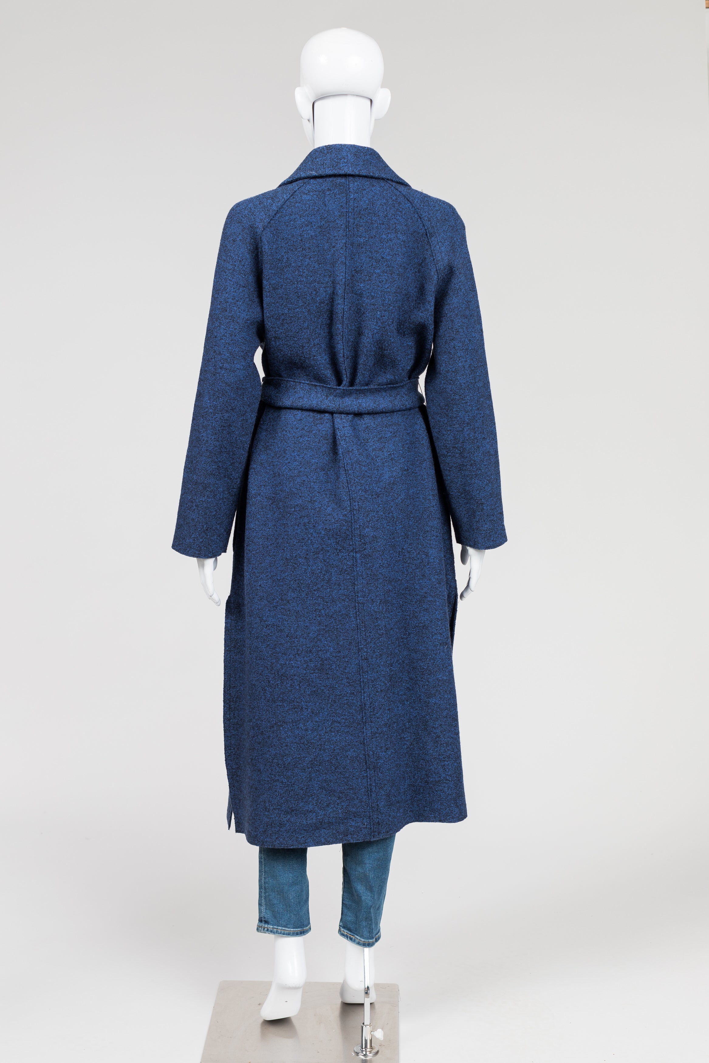 Judith & Charles blue unlined tweed belted coat (4)