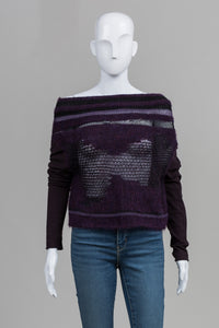 Sarah Pacini Purple Multistitch Cowlneck Sweater (O/S)