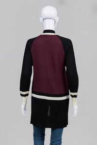 Astrid Andersen Black/Purple/White Colourblock Open Front Sweater (M)