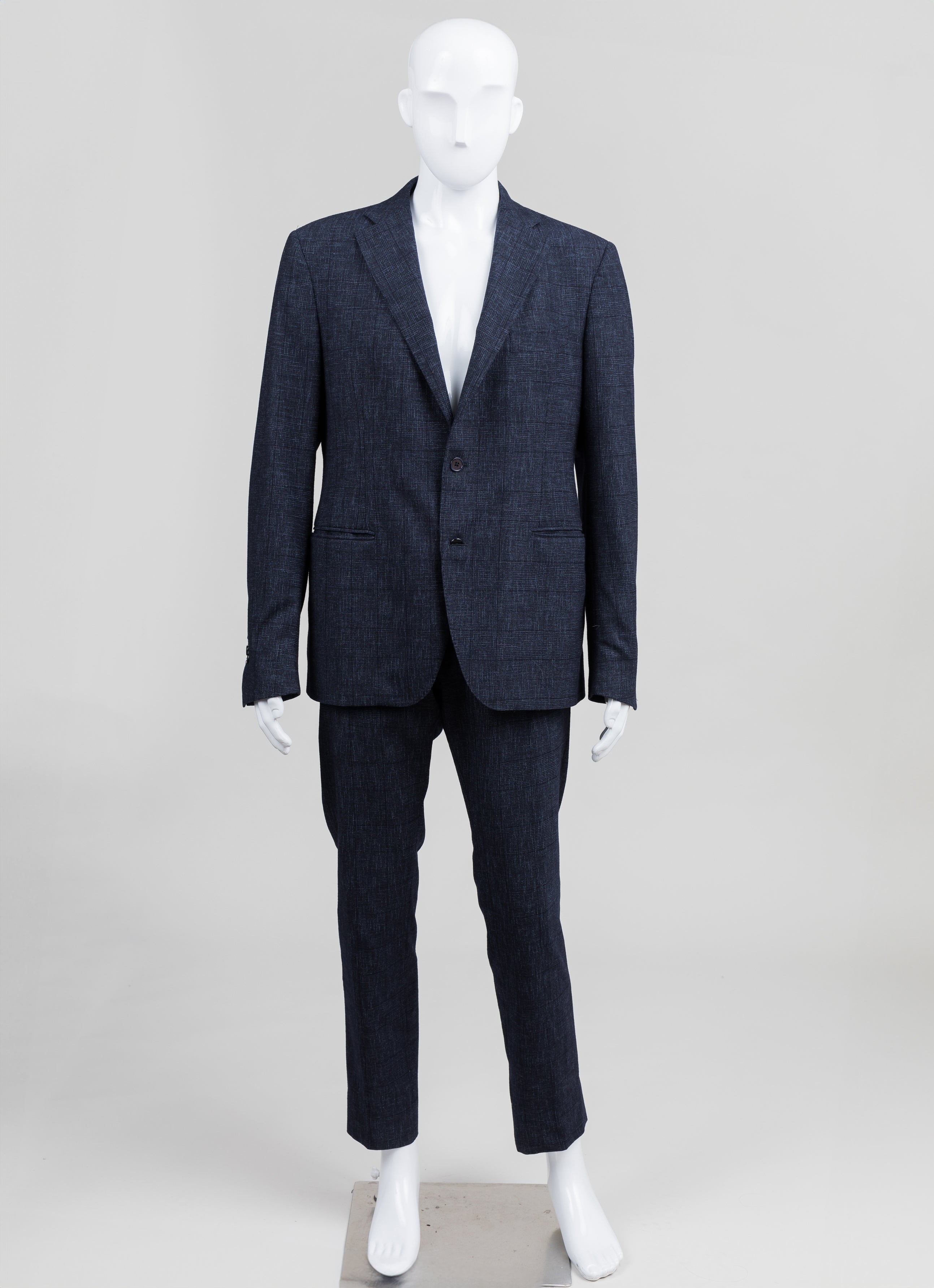 Bagnoli Navy Slub Check Suit (54)