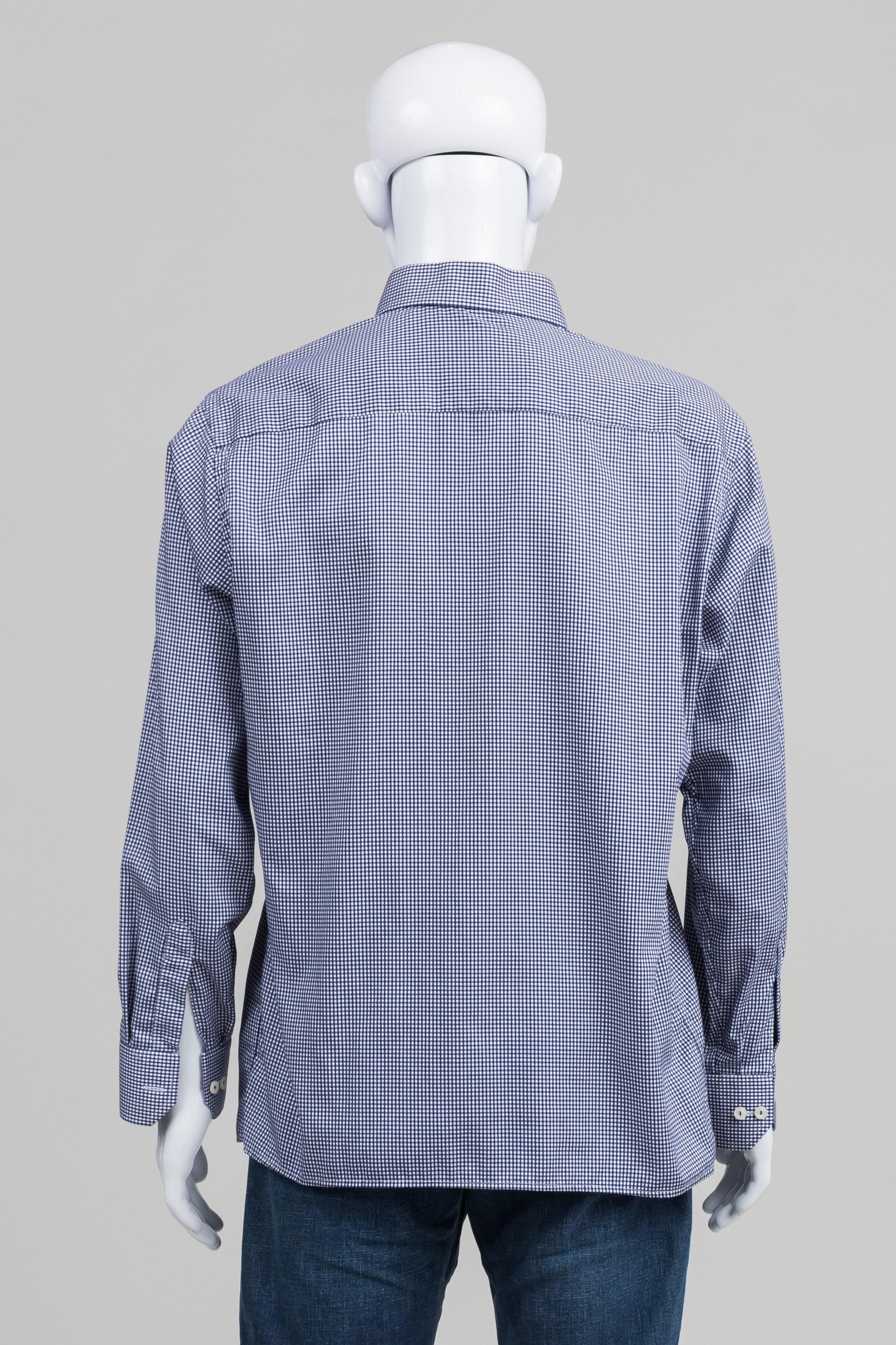 Eton navy check dress shirt (17/XL)