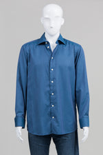 Load image into Gallery viewer, Eton blue on blue pin dot dress shirt (17/XL)
