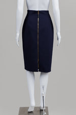 Load image into Gallery viewer, Escada dark blue and black diagonal patterned pencil skirt with back zipper (38)
