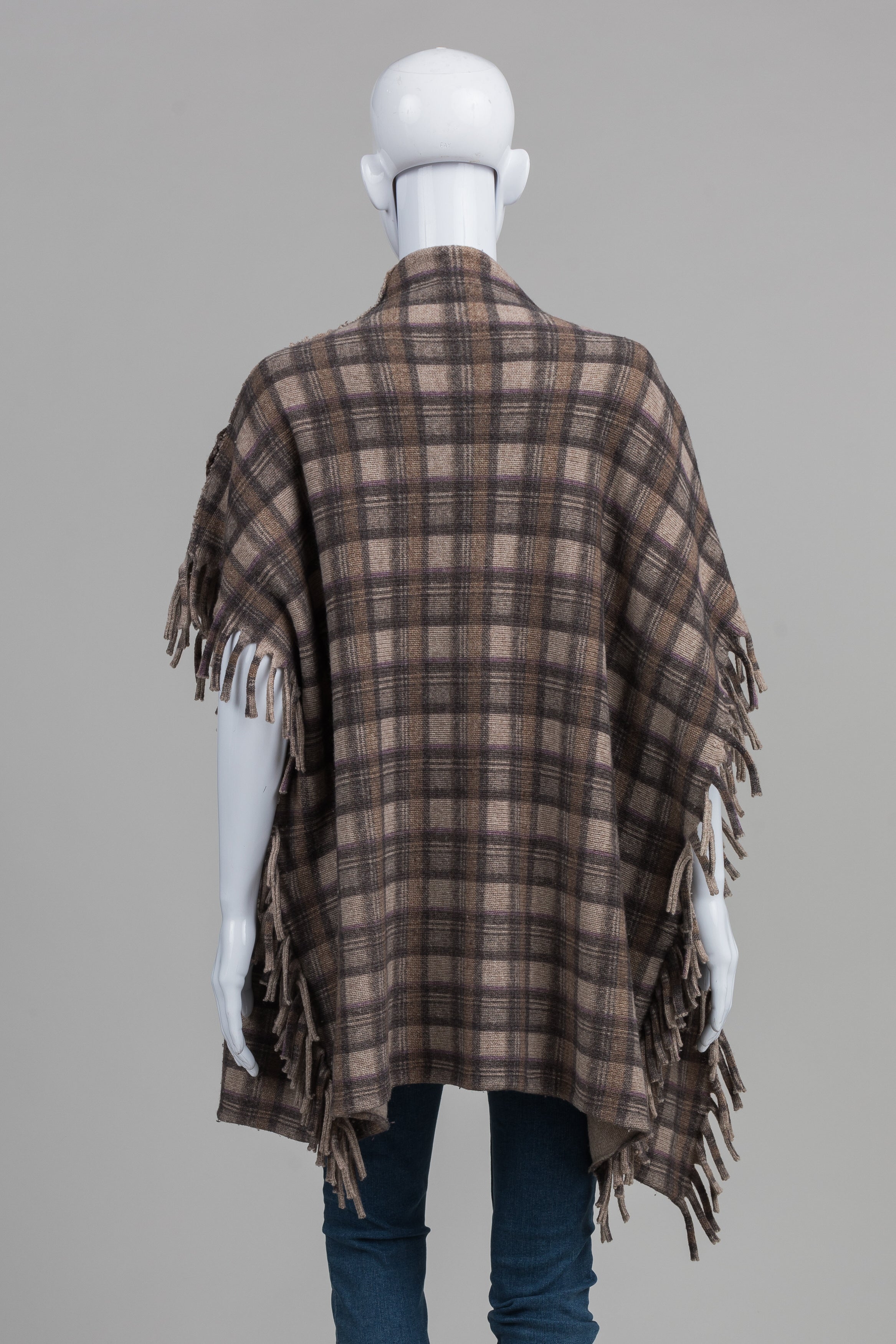 Love Moschino grey, beige, and brown plaid poncho