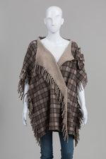 Load image into Gallery viewer, Love Moschino grey, beige, and brown plaid poncho

