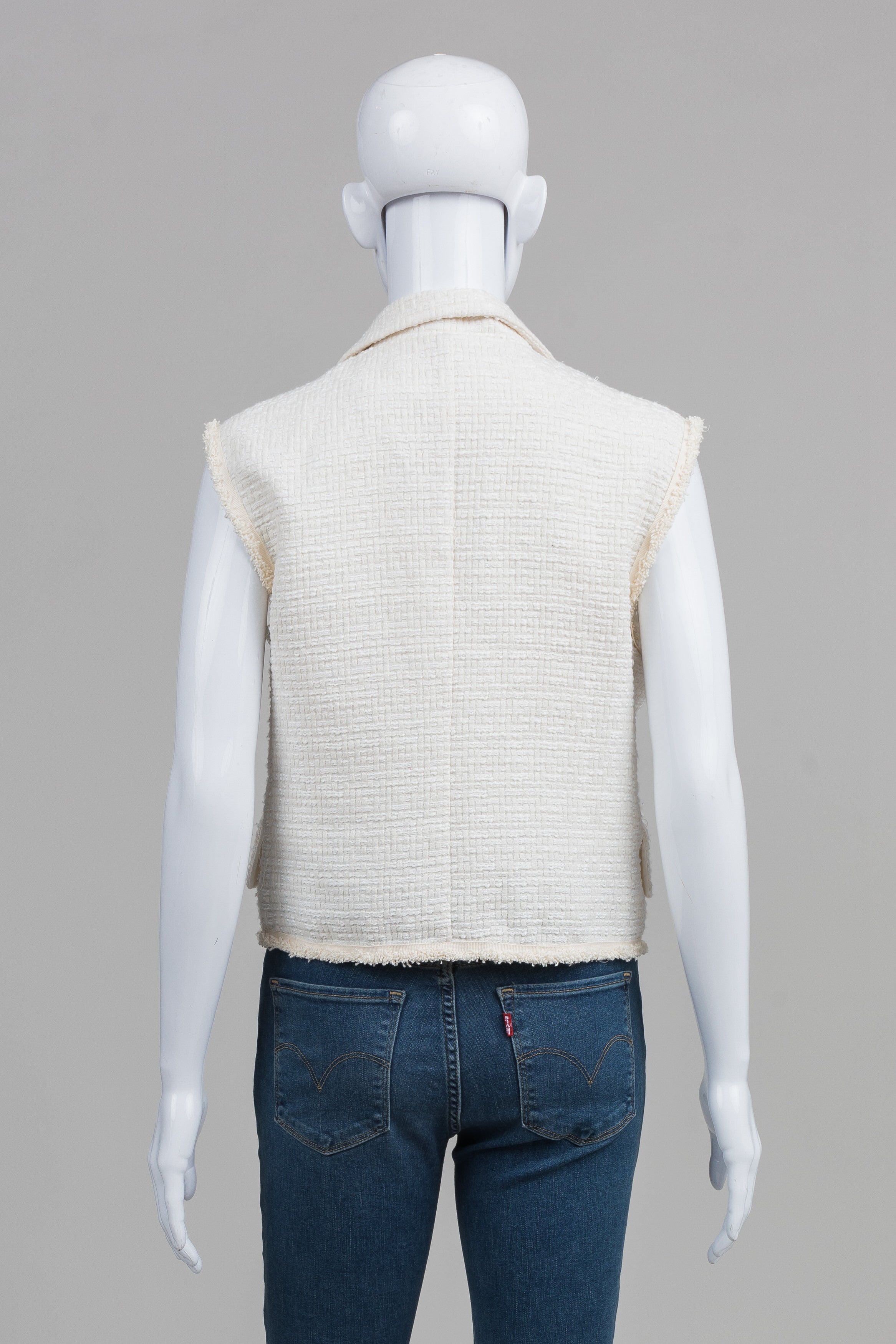 NU Cream double breasted vest with lettering on front (S)