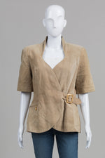 Load image into Gallery viewer, Danier light khaki suede short sleeve jacket (M)
