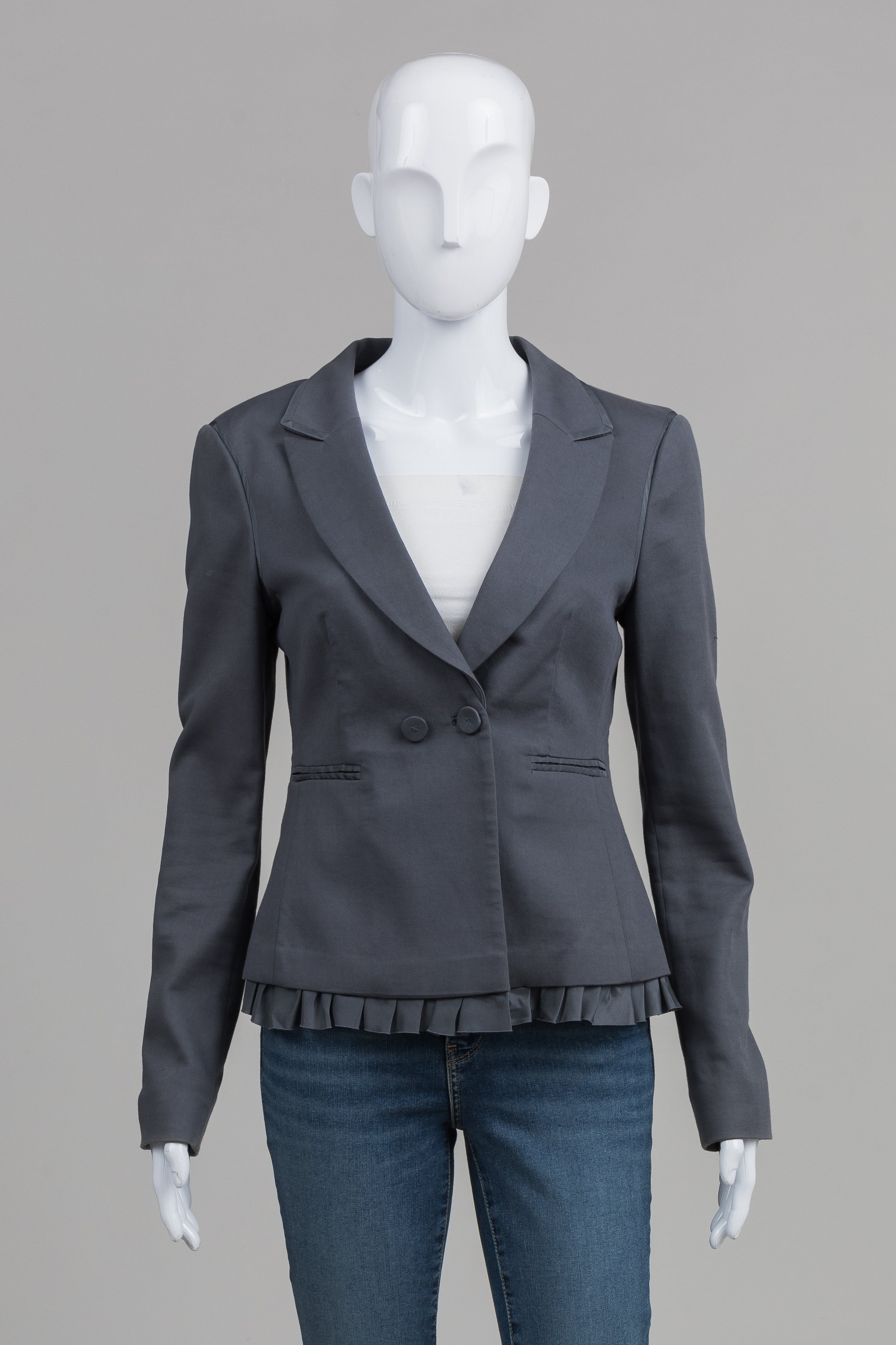 Rebecca Taylor grey double breasted ruffle trimmed blazer (8)