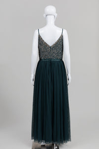 BHLDN forest green evening dress w/ beads & sequins *New w/ tags