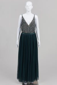BHLDN forest green evening dress w/ beads & sequins *New w/ tags