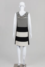 Load image into Gallery viewer, Lida Baday Black/Ivory Multistripe Sleeveless Cowlneck Dress (8)
