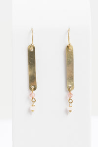 Larki Designs Gold Vertical Bar & Pink Stone Earrings