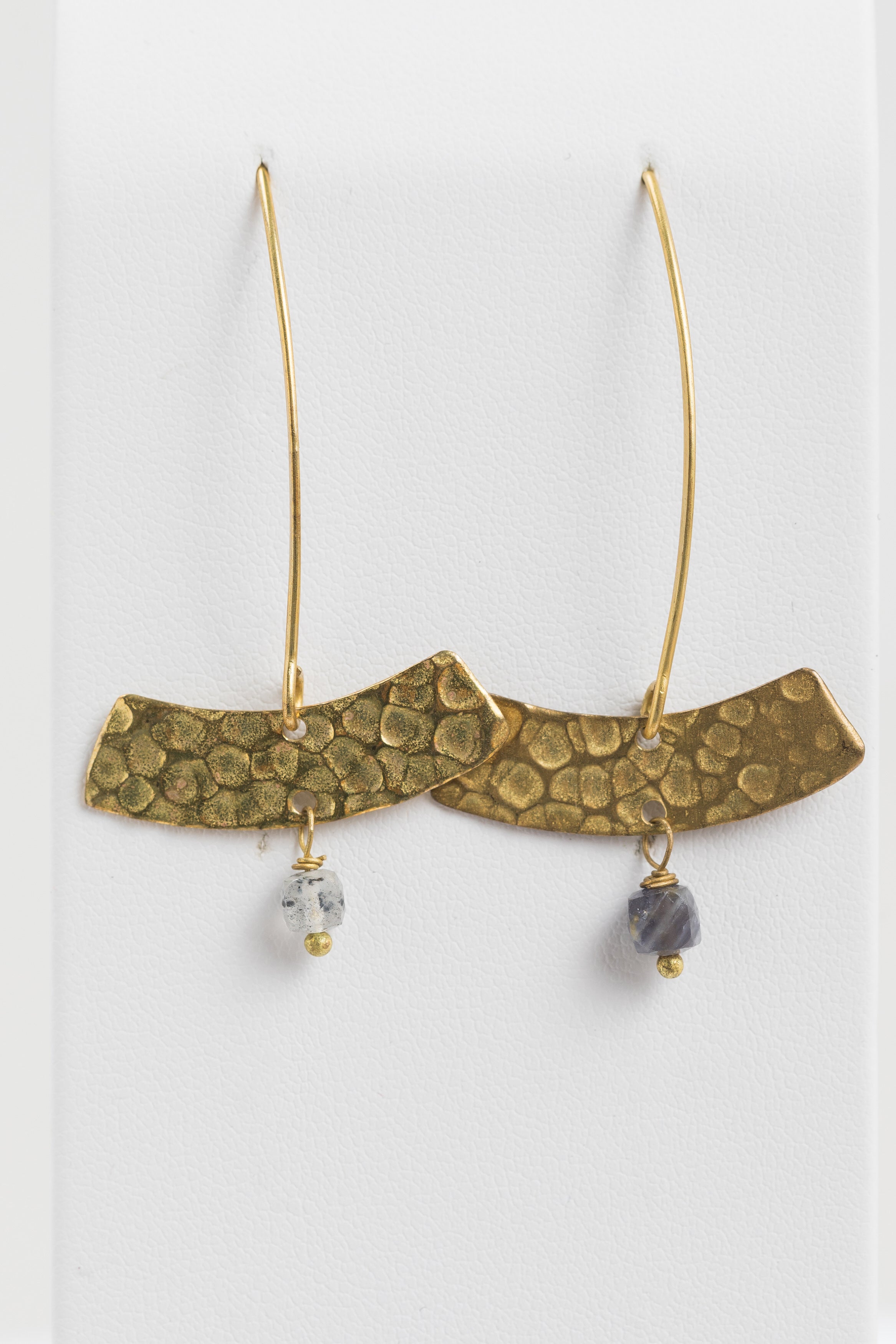 Larki Designs Gold Horizontal & Grey Stone Hook Earrings