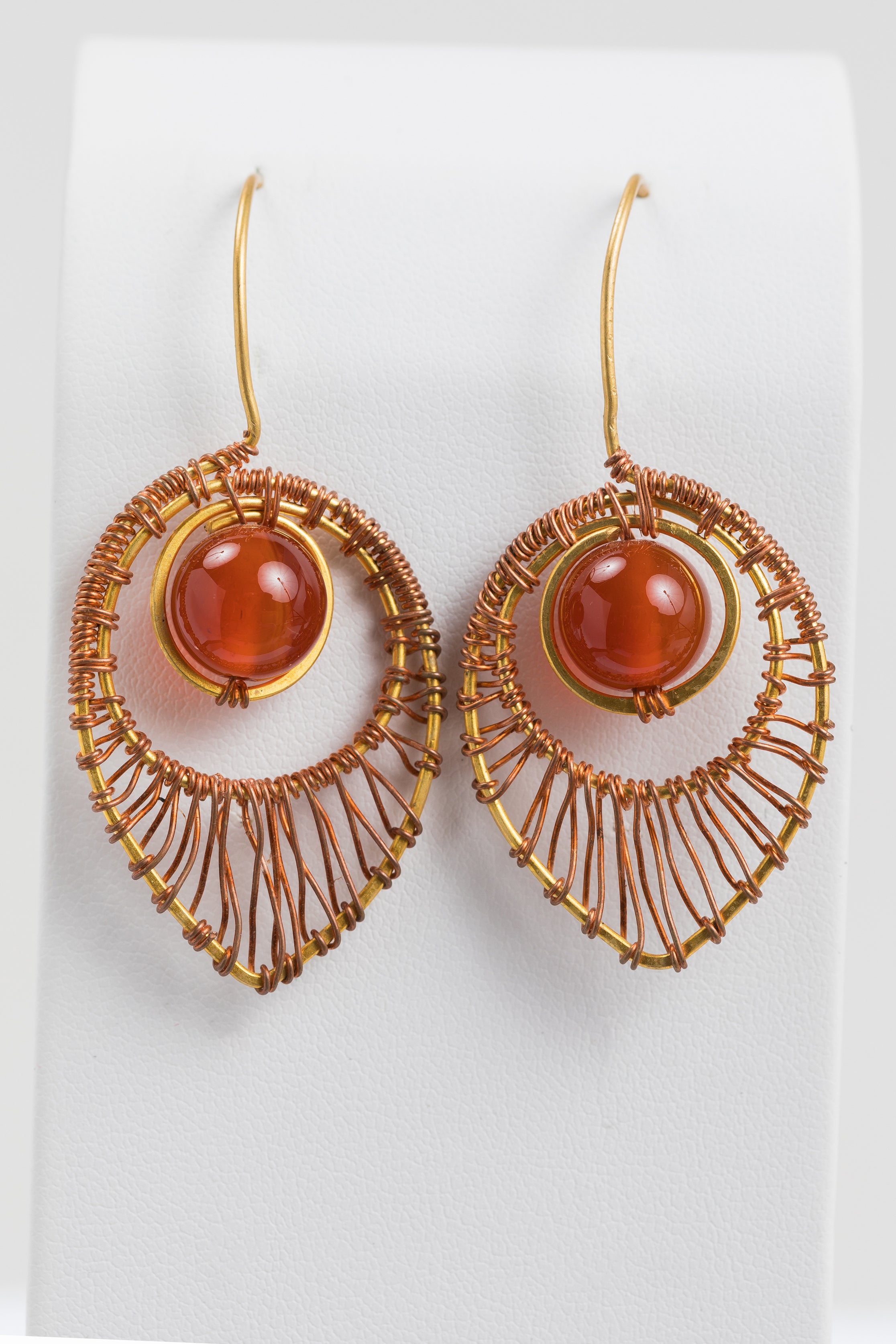 Larki Designs Gold Twisted Metal & Red Stone Earrings
