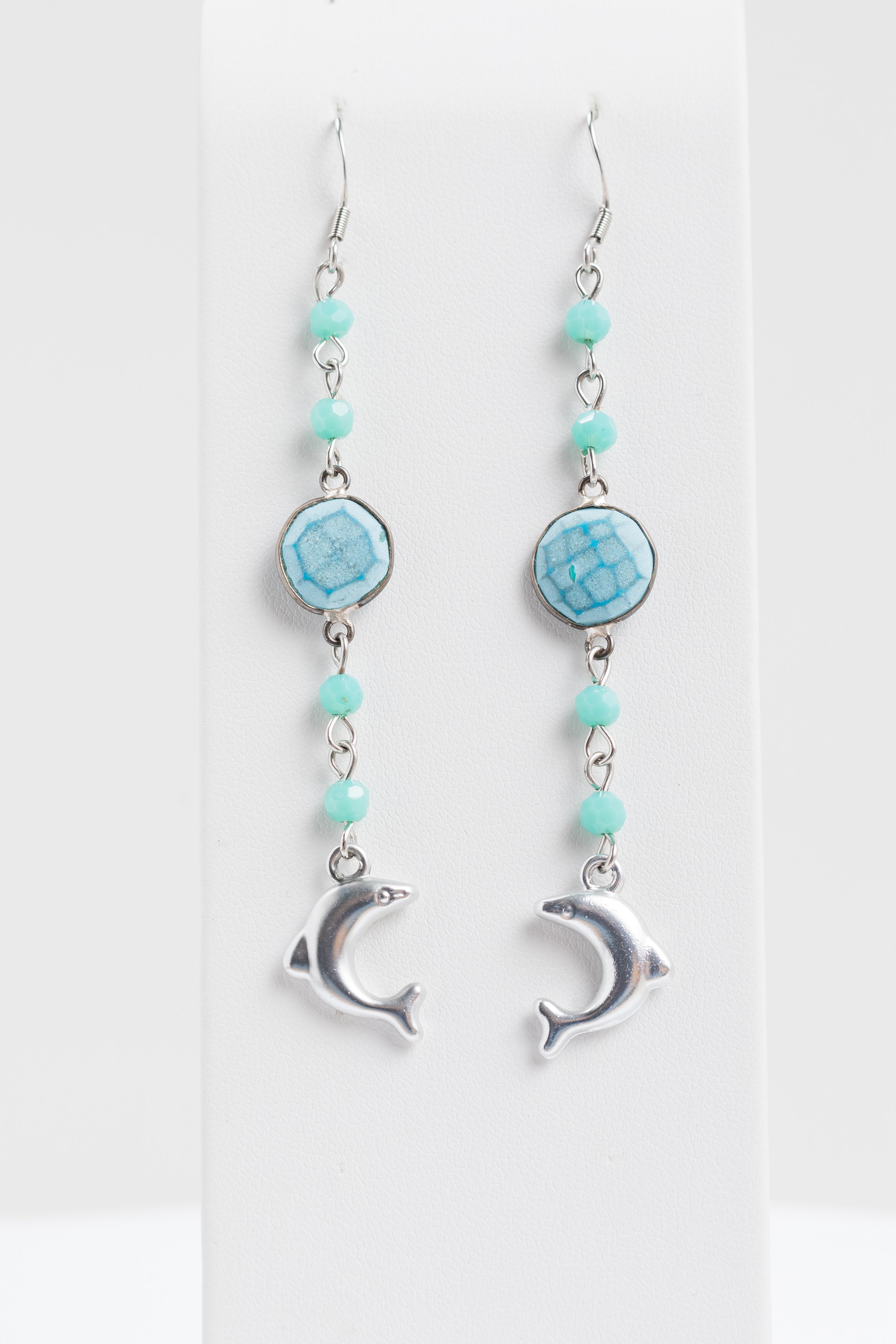Larki Designs Silver Dolphin & Blue Stone Earrings