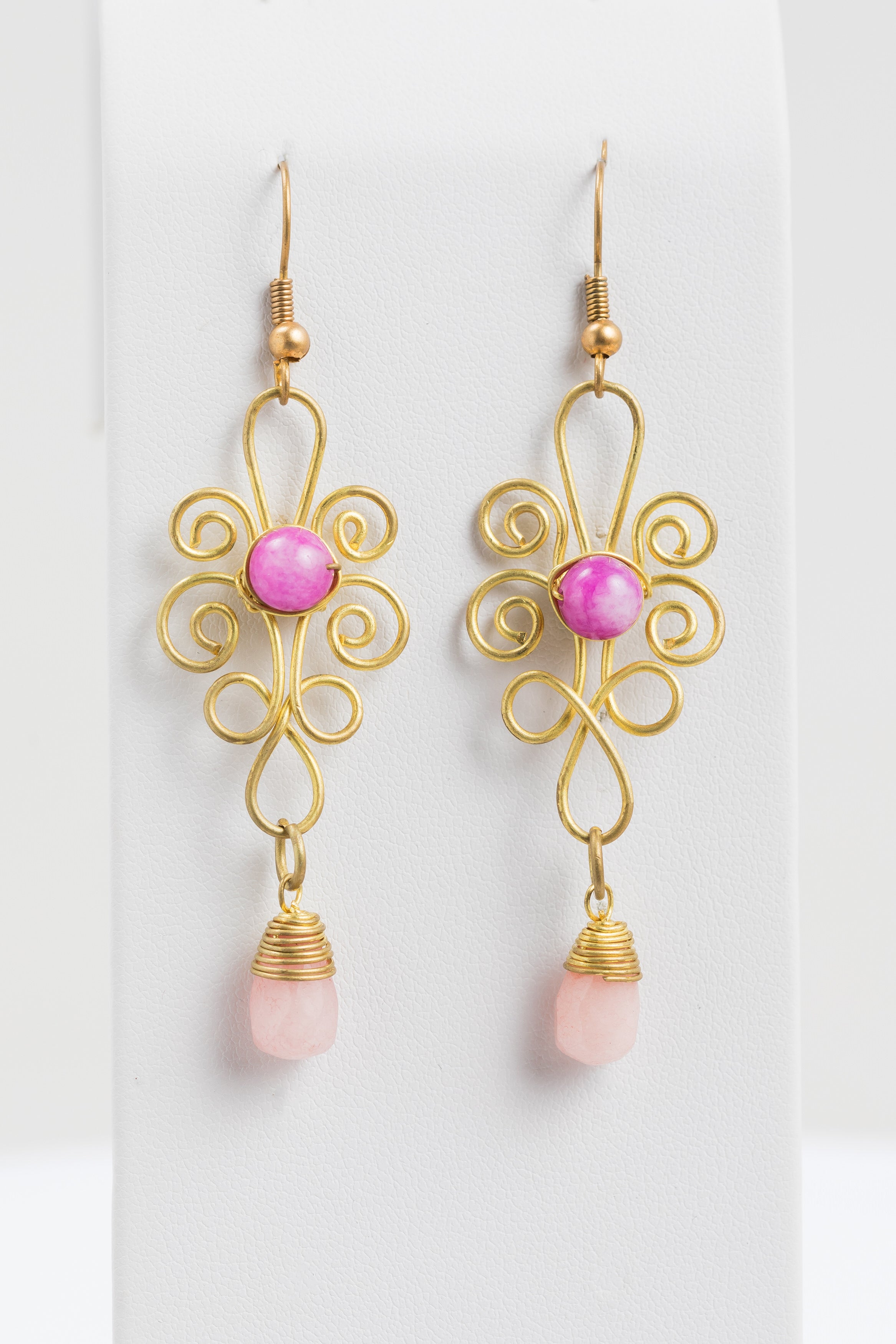 Larki Designs Gold Filagree & Pink Stone Earrings