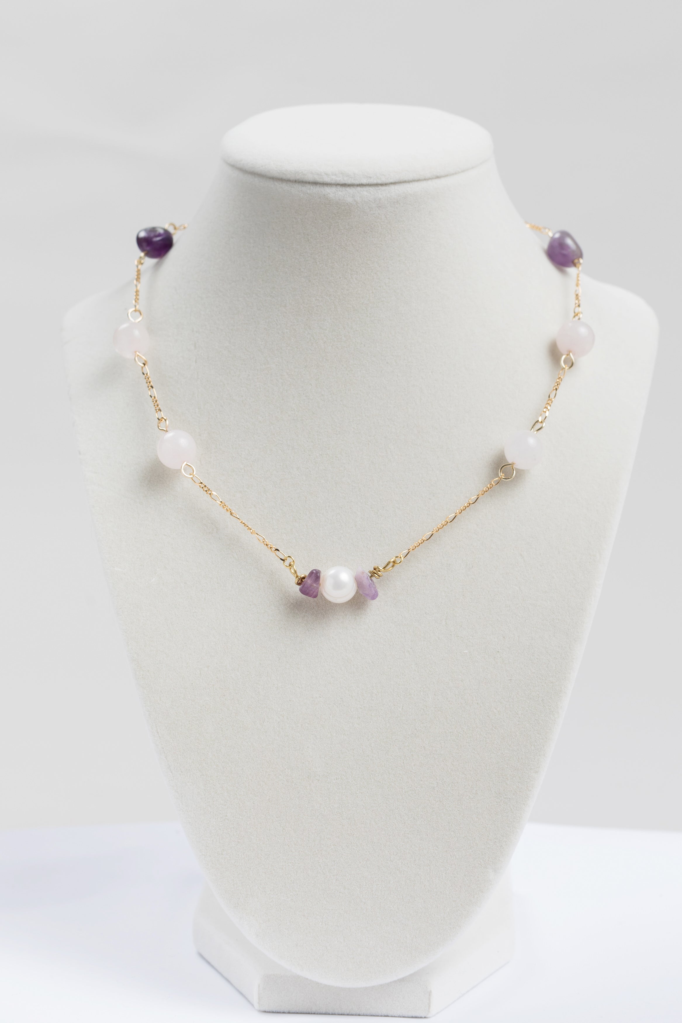 Larki Designs Gold Chain & Pink & Purple Stone Choker Necklace