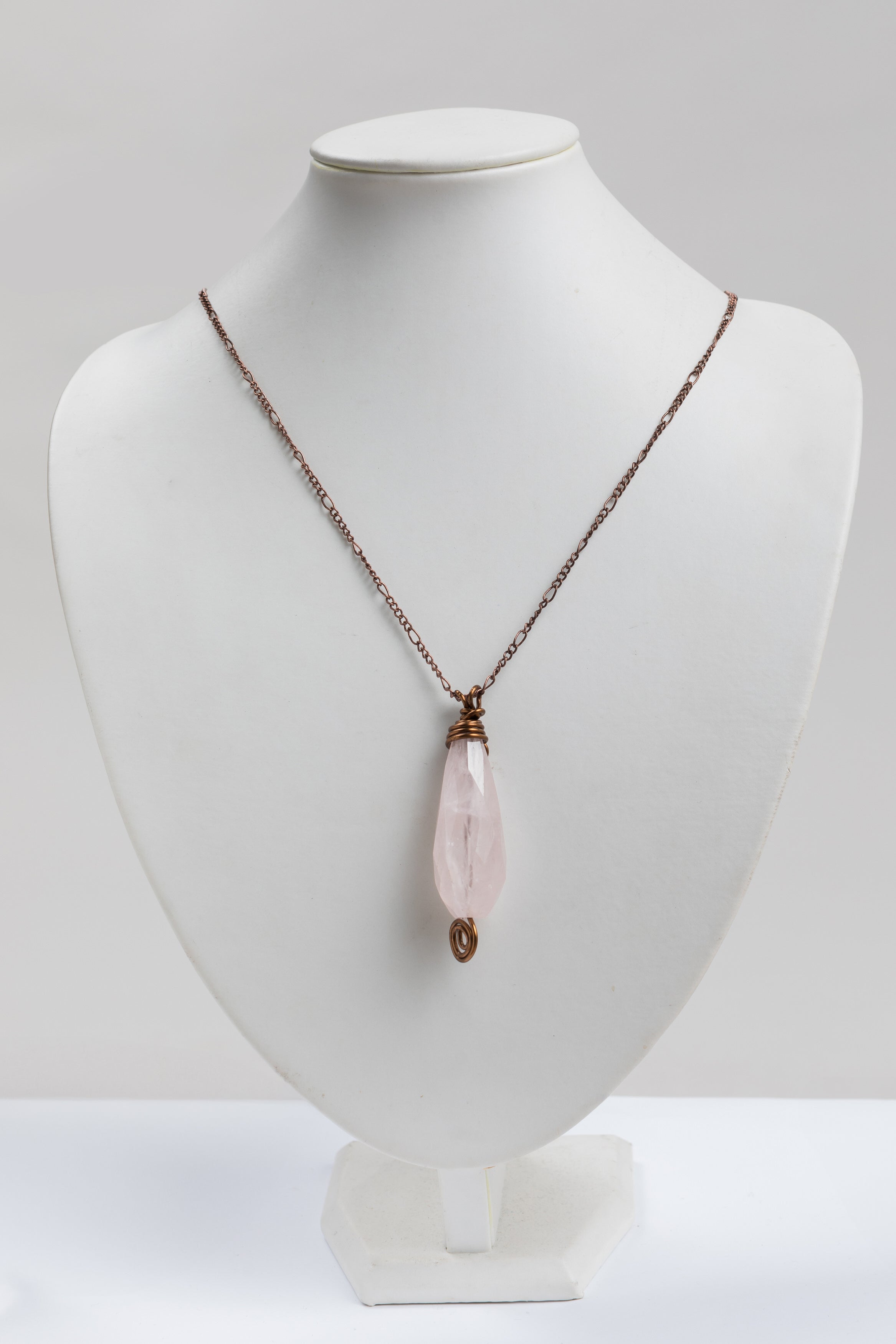 Larki Designs Copper Twisted Metal & Rose Quartz Necklace