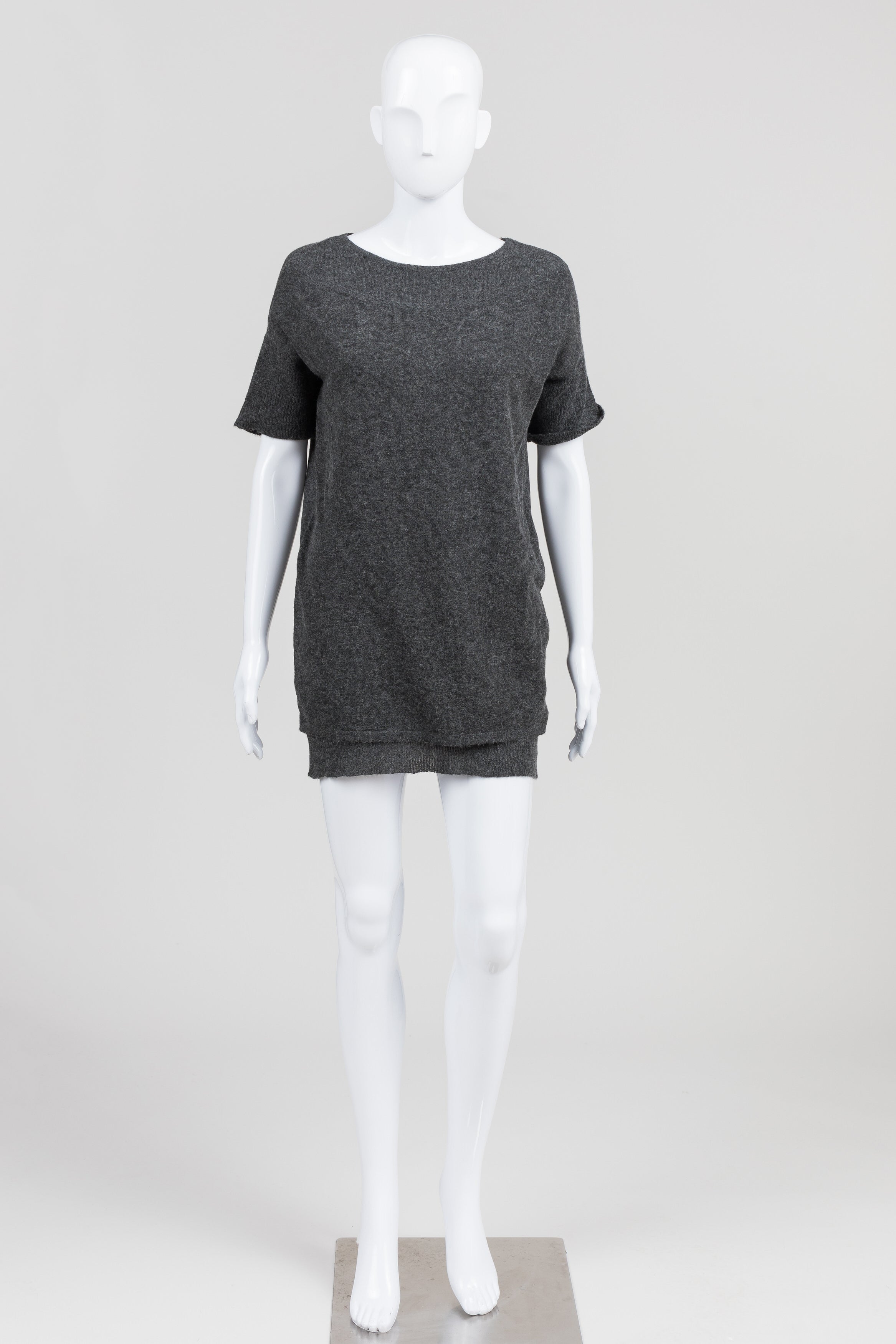 Sarah Pacini Charcoal Short Sleeve Layered Look Knit Tunic (O/S)