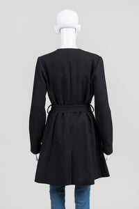 Mystree Black Belted Coat w/ Lace Lapel (M)