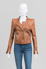 Load image into Gallery viewer, D &amp; J Caramel Leather Crop Moto Jacket (42)
