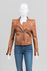 D & J Caramel Leather Crop Moto Jacket (42)
