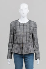 Load image into Gallery viewer, Judith &amp; Charles Black/Ivory Check Cropped Zip Jacket (12)
