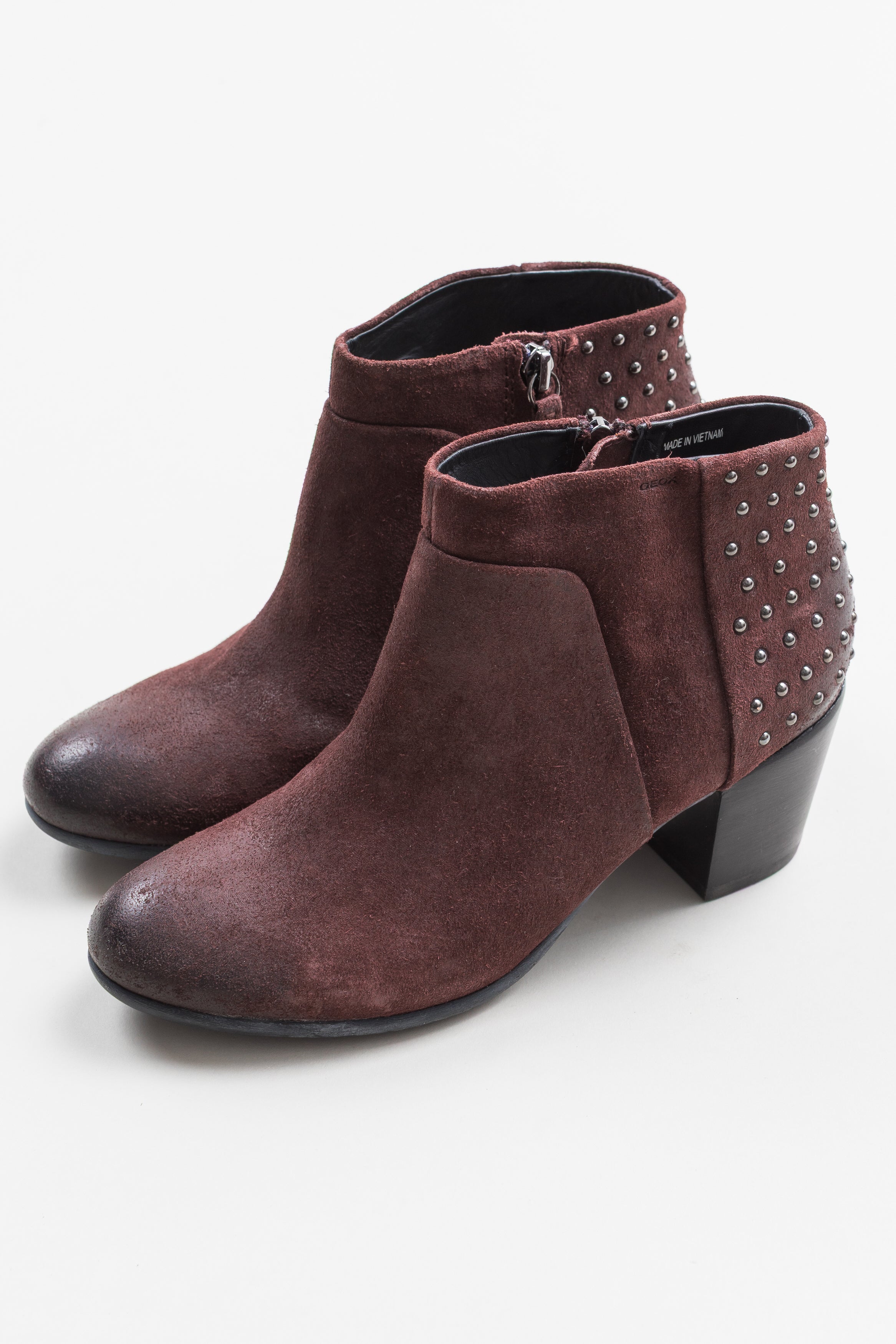 Geox Brown Studded Ankle Boots with Block-heel