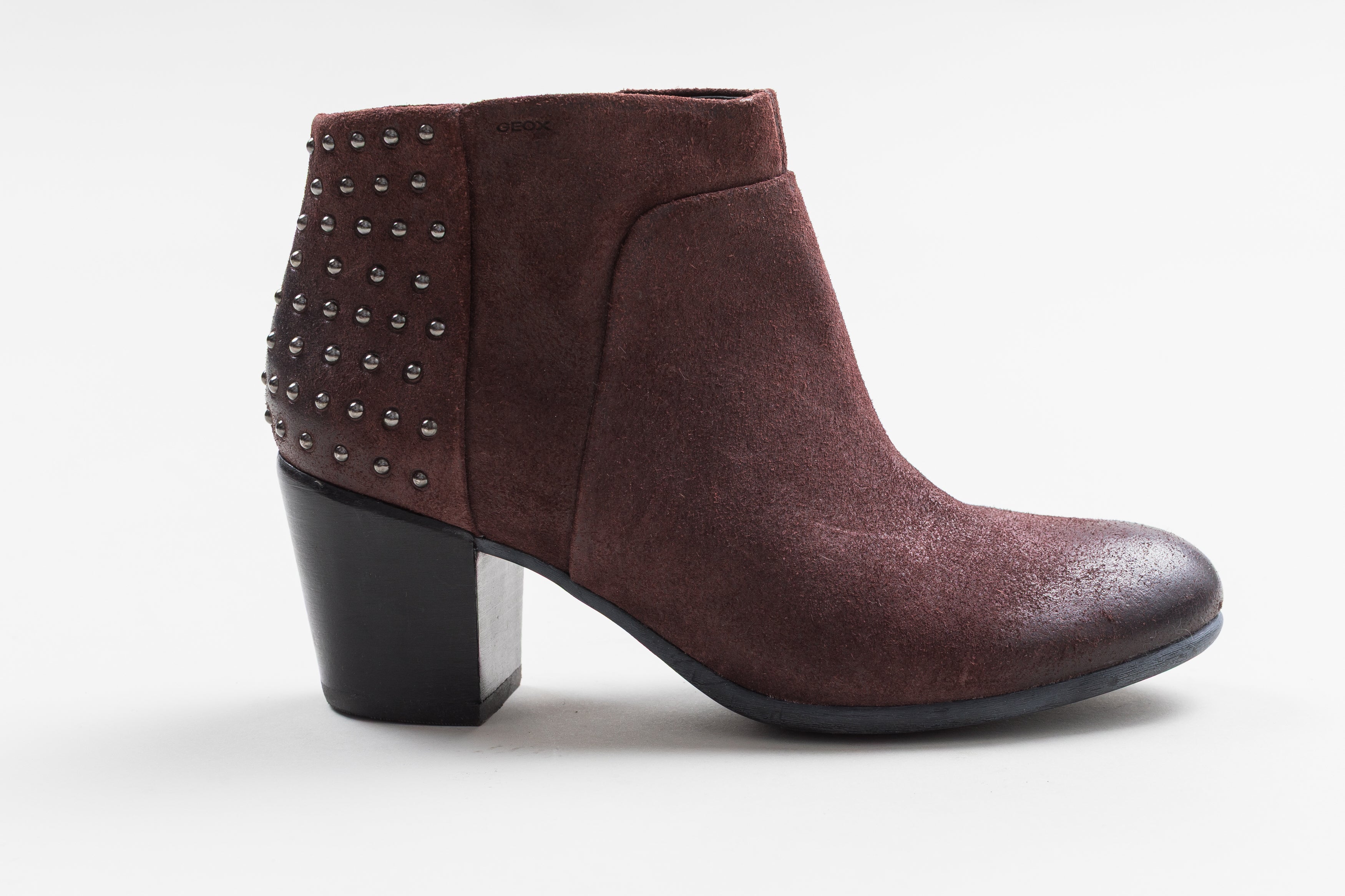 Geox Brown Studded Ankle Boots with Block-heel