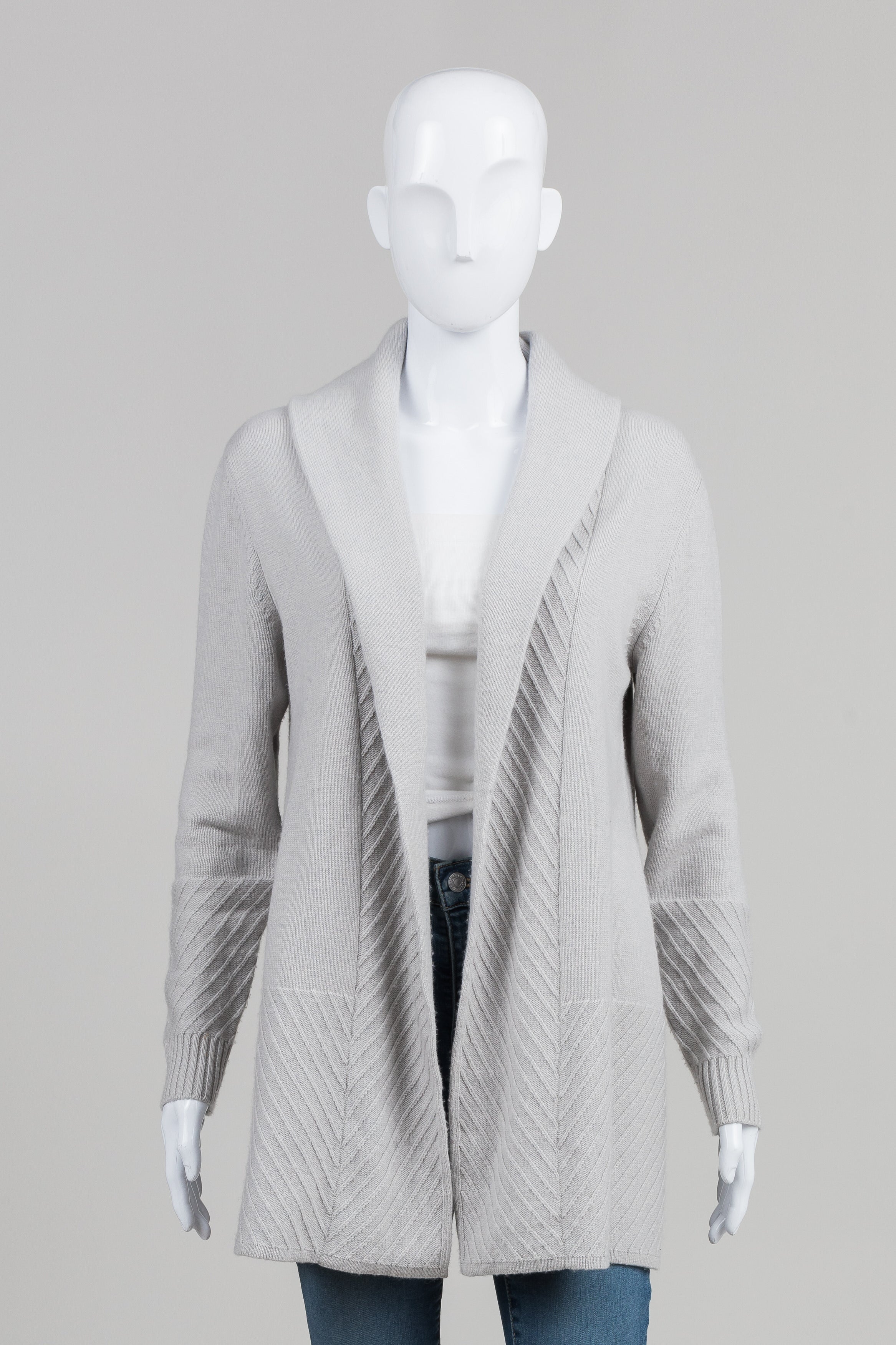 Rani Arabellla Grey Cashmere Shawl Diagonal Knit Cardigan (XL)
