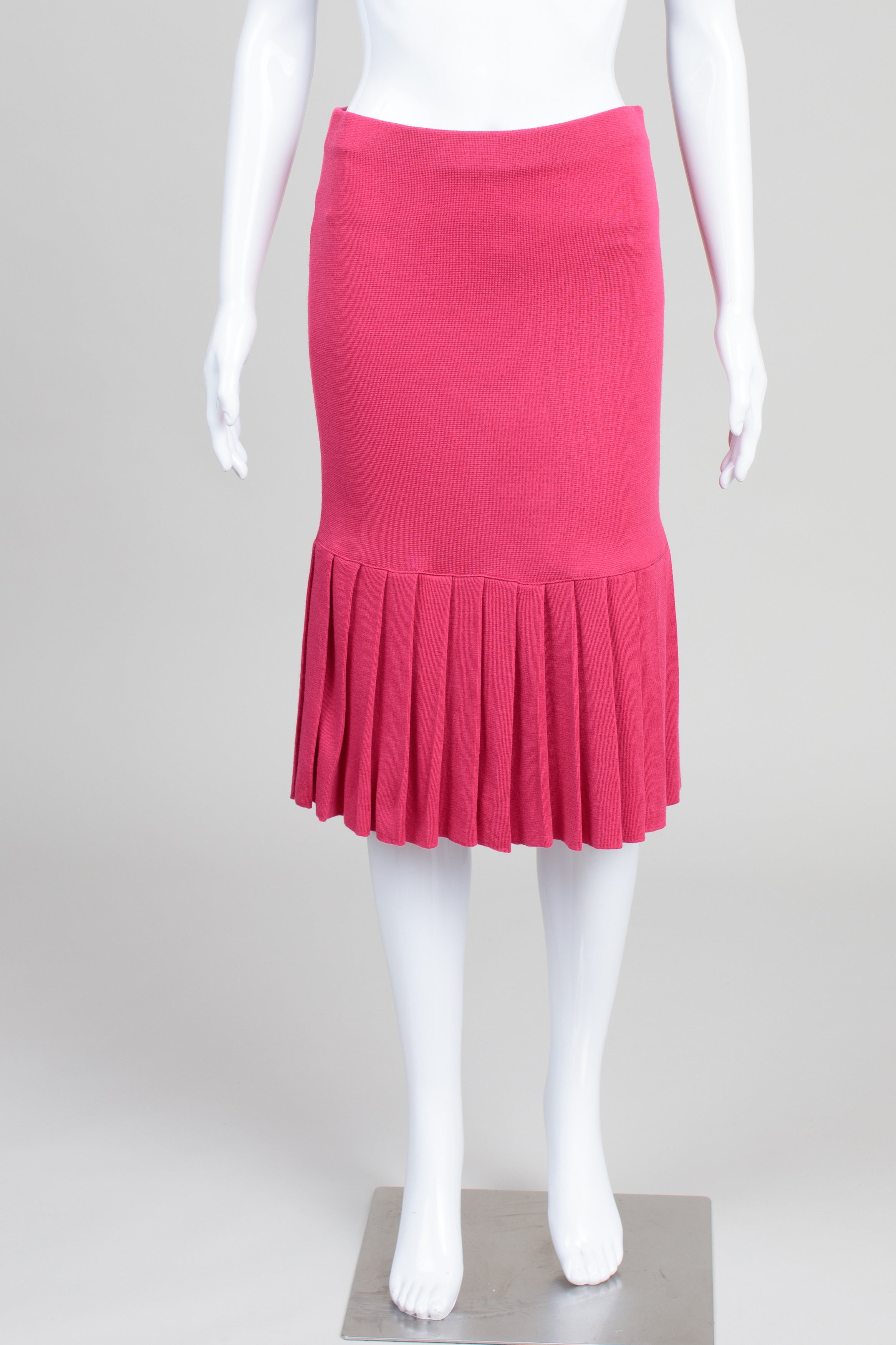 Jilles Dufour Vintage Hot Pink Knit Skirt w/ Pleated Hem (40)