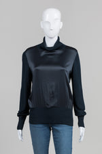 Load image into Gallery viewer, Ron Leal Dark Navy Satin Front Turtleneck Sweater (L)
