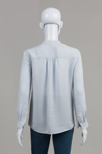 Load image into Gallery viewer, Judith &amp; Charles Light Blue Silk Collarless Shirt (2)
