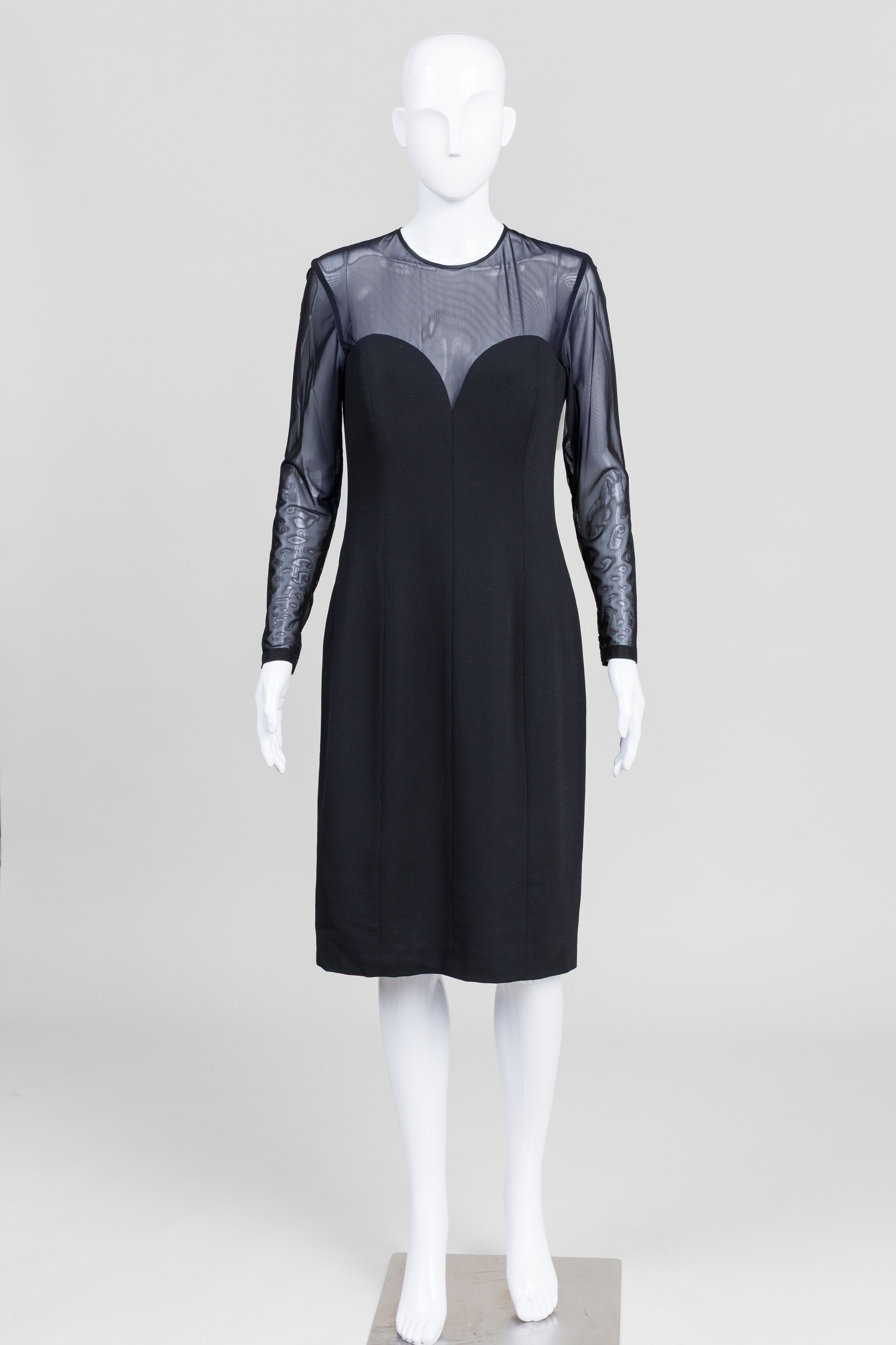 Escada Couture Black Long Sleeve Cocktail Dress w/ Sheer Bodice & Sleeves (40)