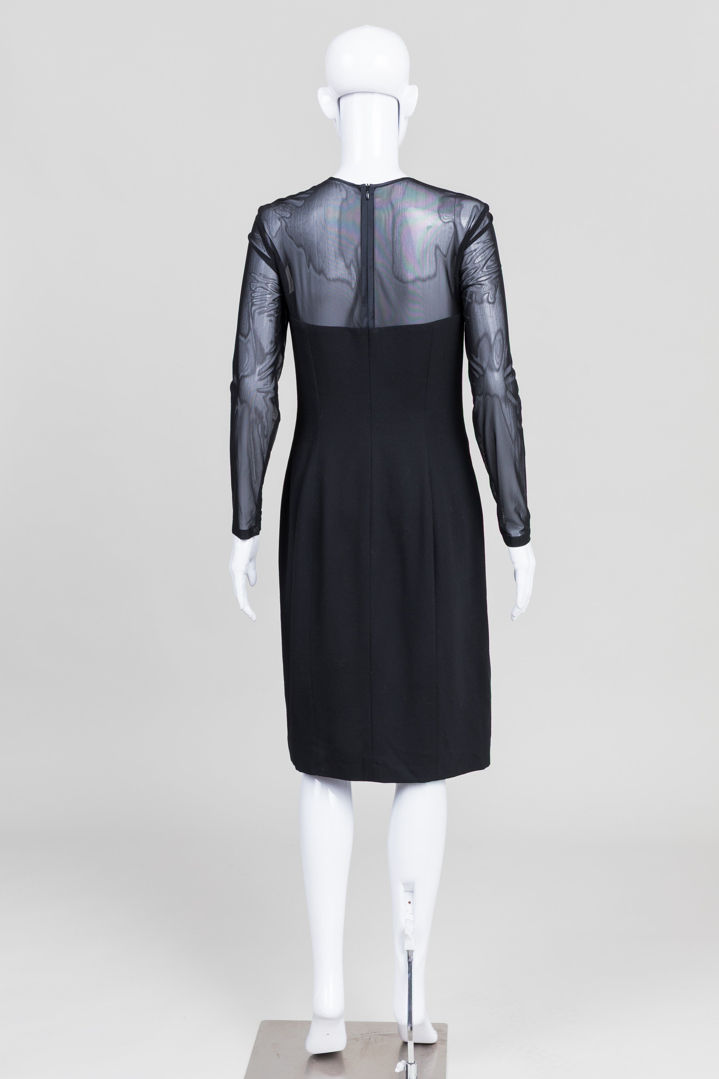 Escada Couture Black Long Sleeve Cocktail Dress w/ Sheer Bodice & Sleeves (40)