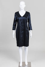 Load image into Gallery viewer, Sarah Pacini Black Satin 3/4 Sleeve V-neck Dress (2)
