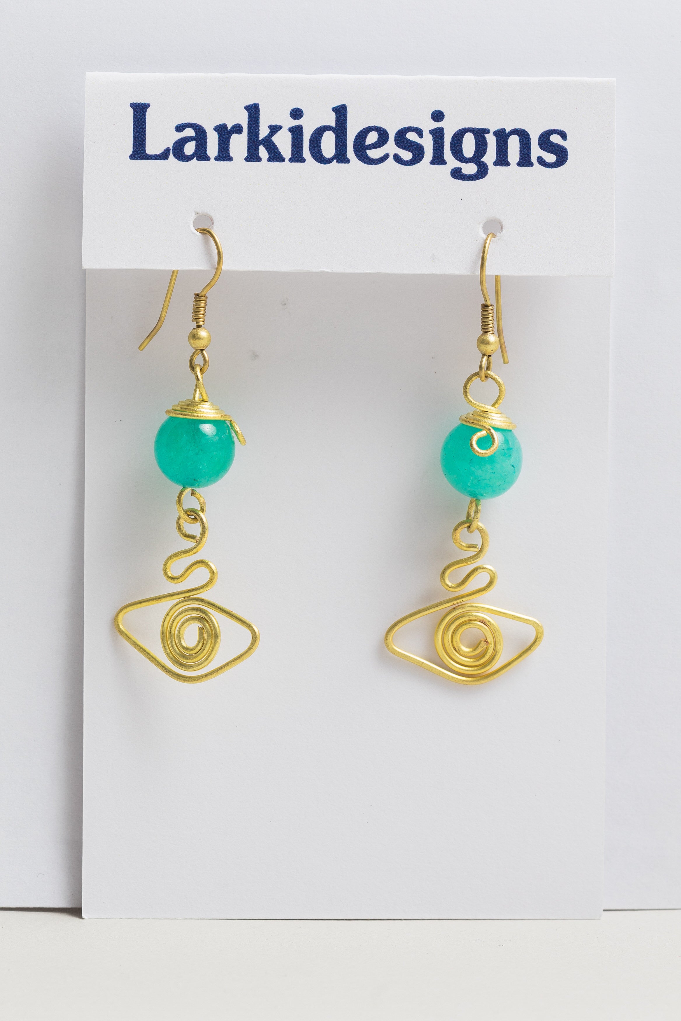 Larki Designs Mint green gemstone with gold earrings