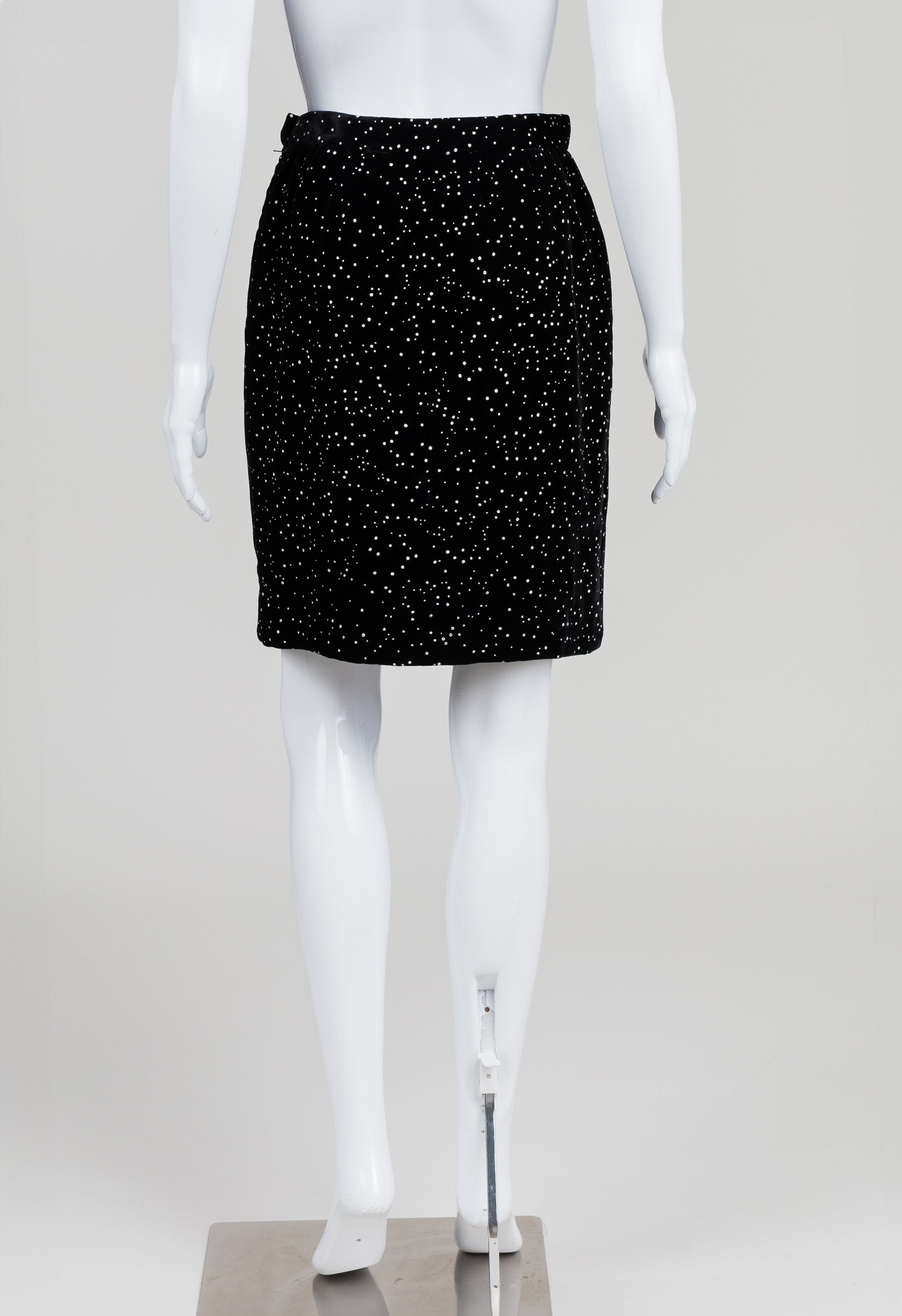 Valentino Night vintage black dot print velvet pencil skirt (10)
