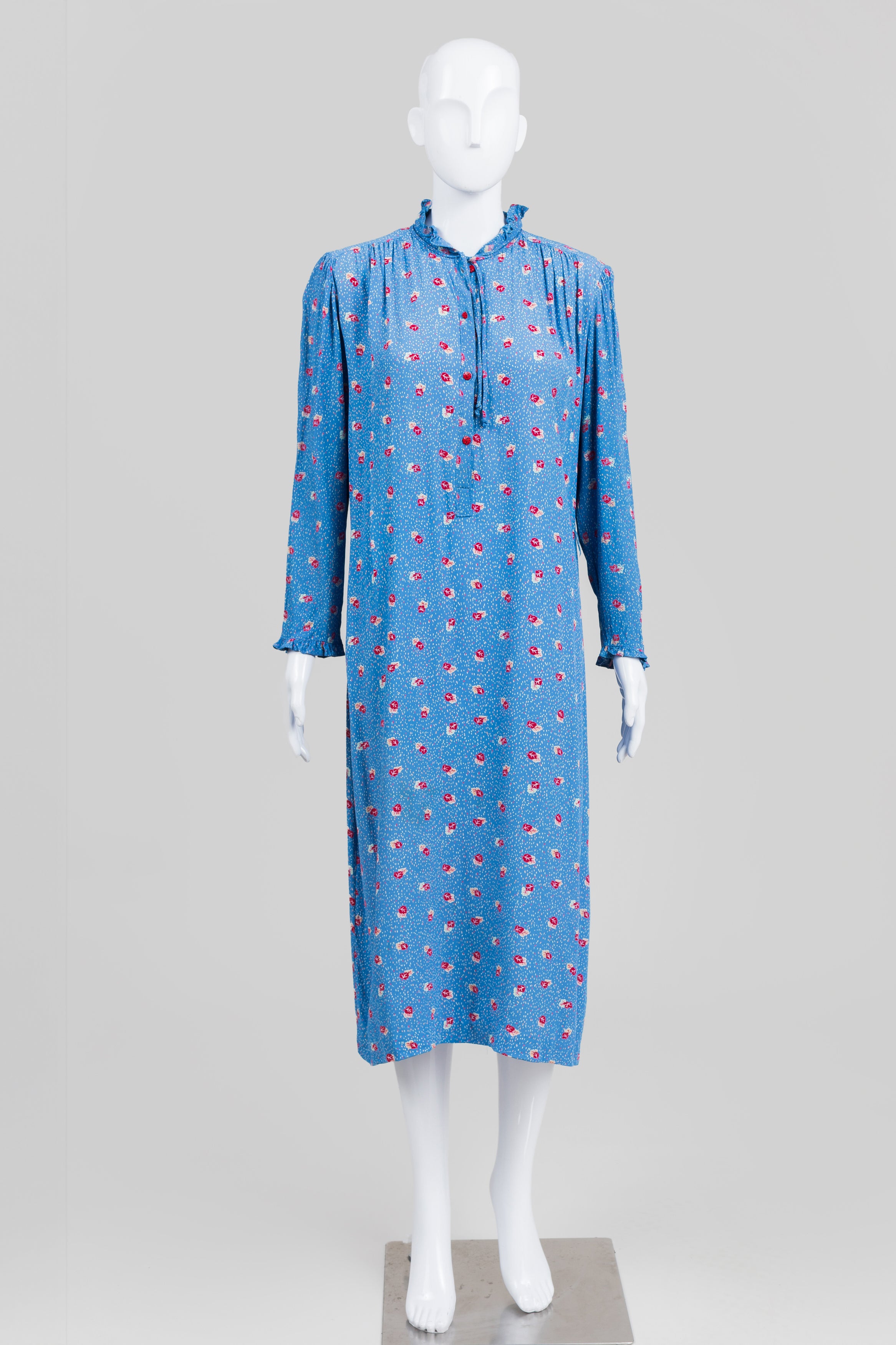 Belle France Vintage Blue/Red Leaf Print Dress (12)